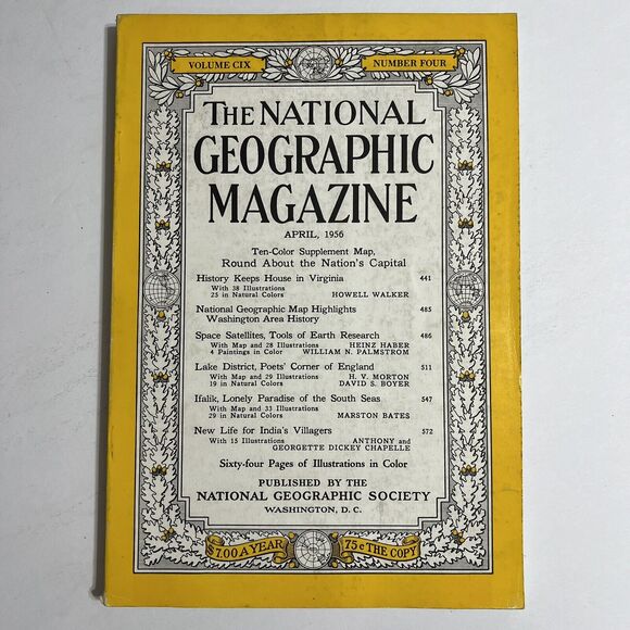 Vintage National Geographic April 56 Space Satellites India Lake District Ifalik - Picture 1 of 8